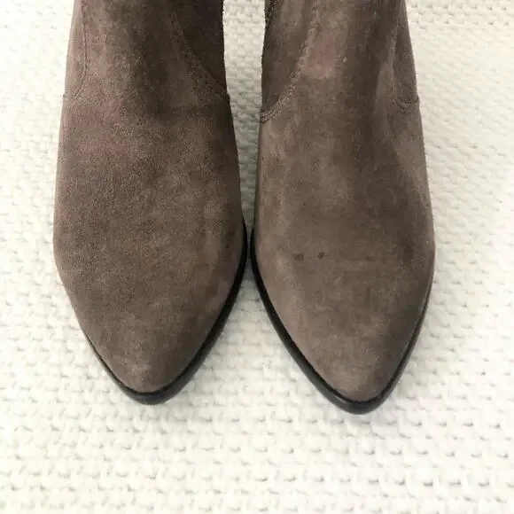 Frye JENNIFER Brown Grey Suede Pointed Stacked Heel Dress Ankle Boots 6 - Picture 5 of 12
